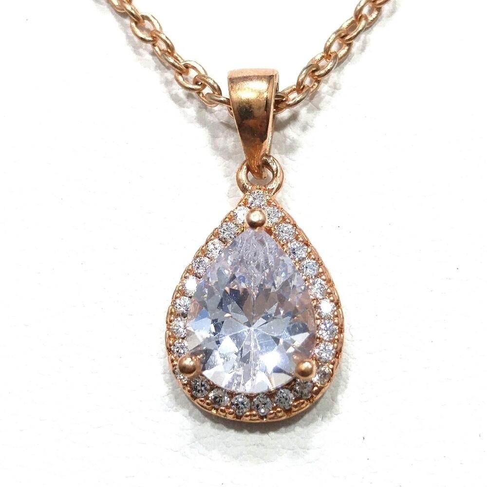 Cubic Zirconia Rose Gold Plated Pendant Necklace, Versona Hangtag, 19 Inches